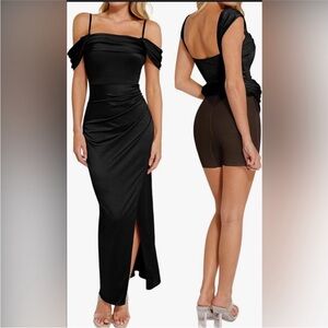 NWT Popilush Black Shimmery Multi Wear Evening Formal Slit Dress